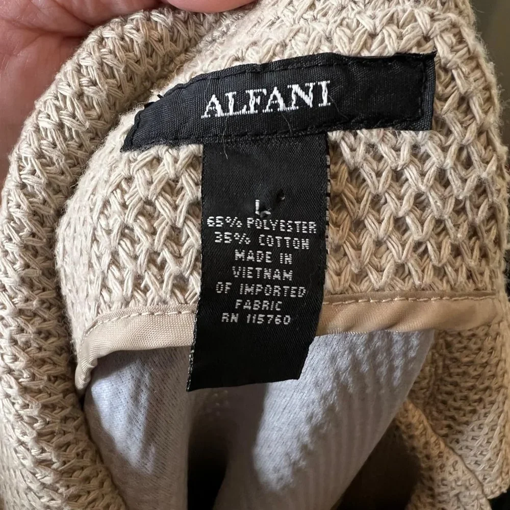 Alfani Jacket Mens Large Textured Knit Moto Beige Full Zip Pockets Notched Colla